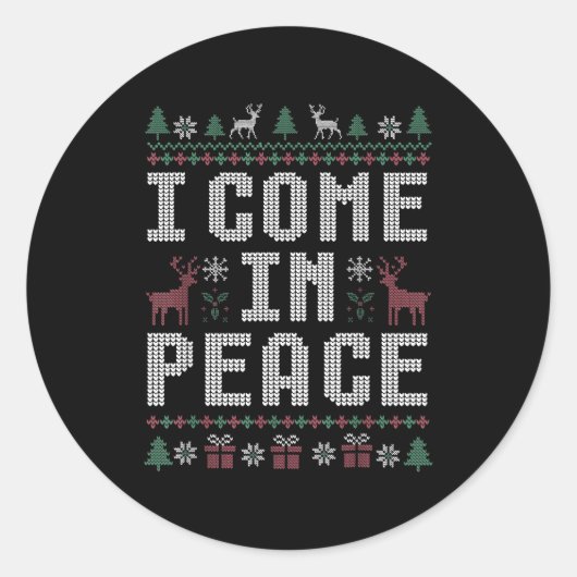 I Come In Peace Couple Matching Ugly Christmas Swe ラウンドシール (正面)
