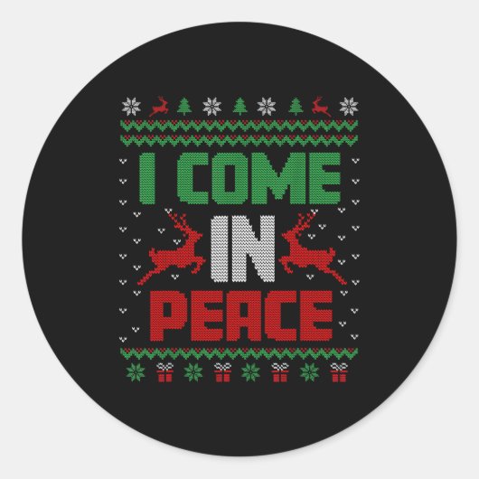 I Come In Peace Couple Matching Ugly Christmas Swe ラウンドシール (正面)