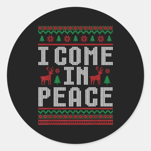 I Come In Peace Couple Matching Ugly Christmas Swe ラウンドシール (正面)