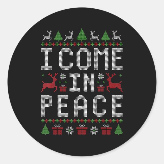 I Come In Peace Couple Matching Ugly Christmas Swe ラウンドシール (正面)