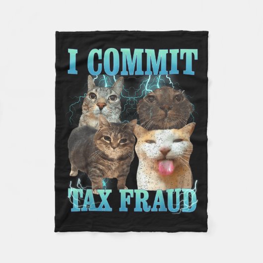 I Commit Tax Fraud Funny Cat Meme Bootleg Graphic  フリースブランケット (正面)