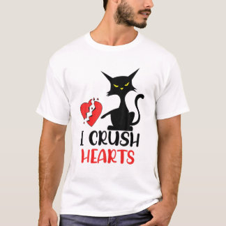 I Crush Hearts Funny Black Cats Valentine Cat Crus Tシャツ