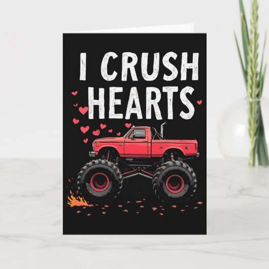I Crush Hearts Monster Truck Valentine Boys Kids  カード (正面)