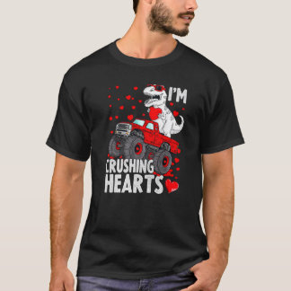 I Crush Hearts Trex Dino Monster Truck Boys Valent Tシャツ