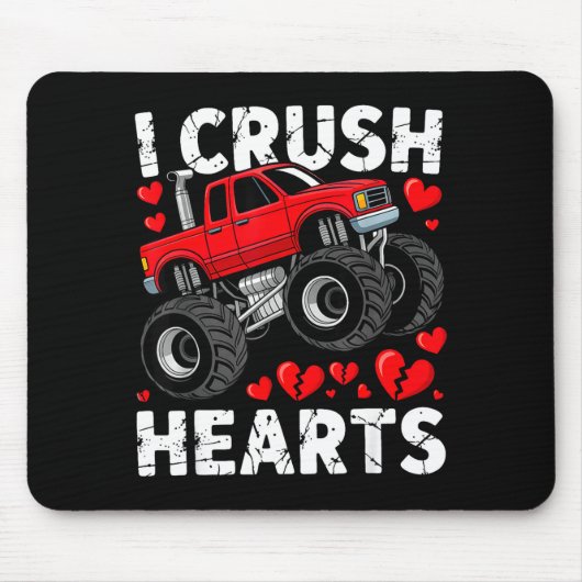I Crush Hearts Valentine Monster Truck Boys Toddle マウスパッド (正面)
