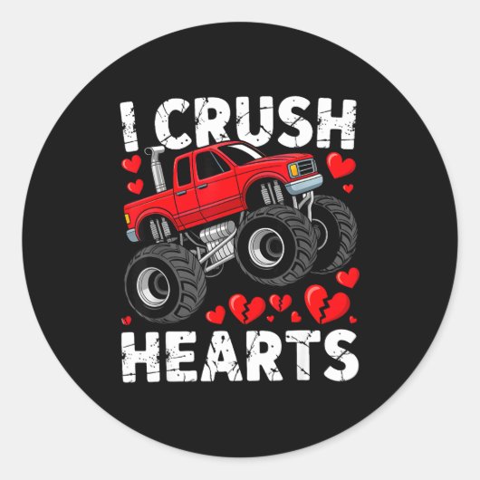I Crush Hearts Valentine Monster Truck Boys Toddle ラウンドシール (正面)