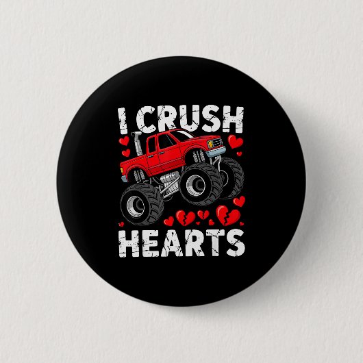 I Crush Hearts Valentine Monster Truck Boys Toddle 缶バッジ (正面)