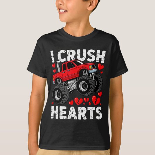 I Crush Hearts Valentine Monster Truck Boys Toddle Tシャツ (正面)