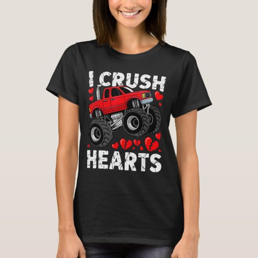 I Crush Hearts Valentine Monster Truck Boys Toddle Tシャツ (正面)
