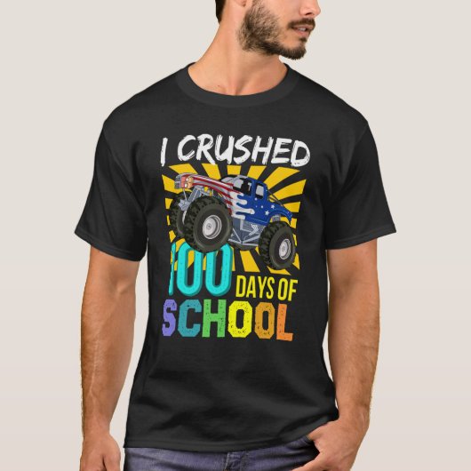 I Crushed 100 Days Of School Boys Monster Truck Tシャツ (正面)