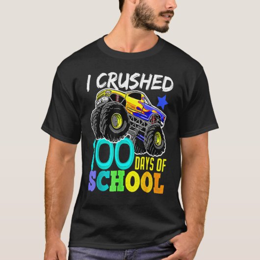 I Crushed 100 Days Of School TShirt Boys Monster T Tシャツ (正面)