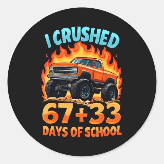I Crushed 67 + 33 Days Of School Monster Truck Boy ラウンドシール (正面)