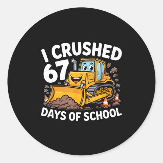 I Crushed 67 Days Of School 67th Day Of School Boy ラウンドシール (正面)