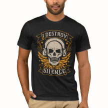 I Destroy Silence -スカル音楽愛好家Tシャツ