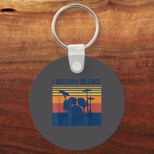 I Destroy Silence Drums Youth Funny Drumming Quote キーホルダー (正面)