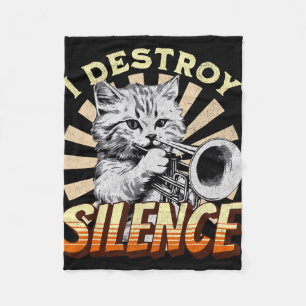 I Destroy Silence - Pet Cat Trumpeter Jazz Music M フリースブランケット