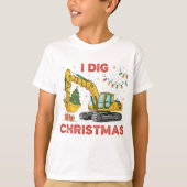 I Dig Christmas Cute Excavator Tree Lights Kids Tシャツ (正面)