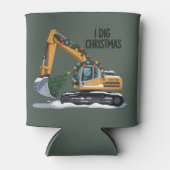 I Dig Christmas Excavator Santa Boy Funny Kids  缶クーラー (正面)