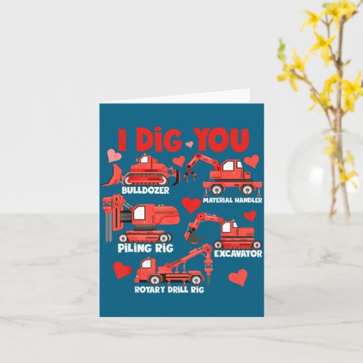 I Dig You Construction Trucks Valentine's Day Boys カード (黄色い花)
