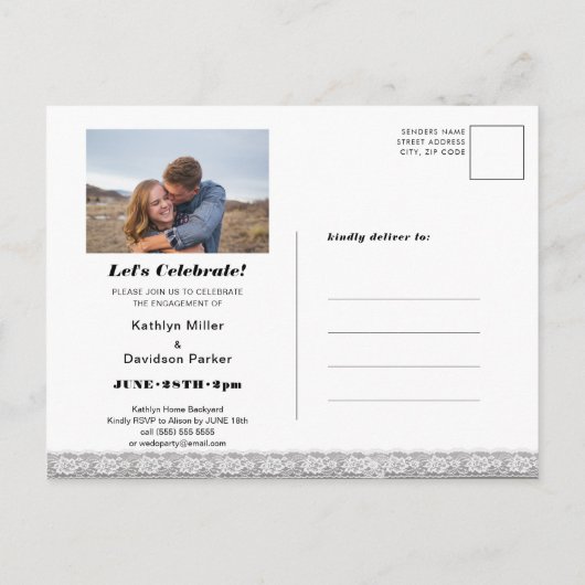 I DO婚約エレガントPhoto Lace Chalkboard BBQ インビテーションポストカード (裏面)