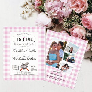 I DO婚約ピンクプレイド4 Photo BBQ招待状 シーズンカード