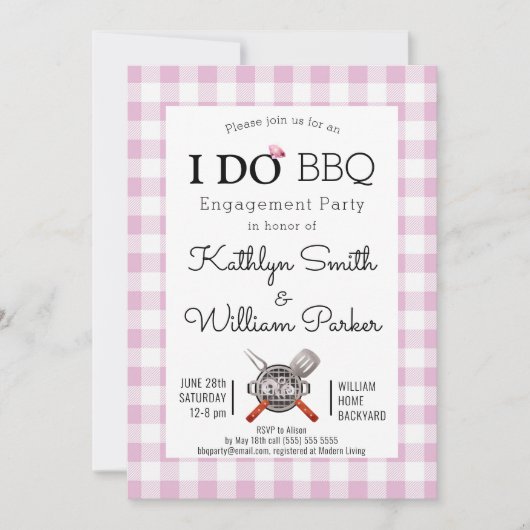 I DO婚約ピンクプレイドBBQパーティの招待状 シーズンカード (正面)