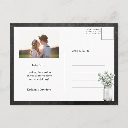 I DO婚約ユーカリフローラシャルボードパーティー インビテーションポストカード (裏面)