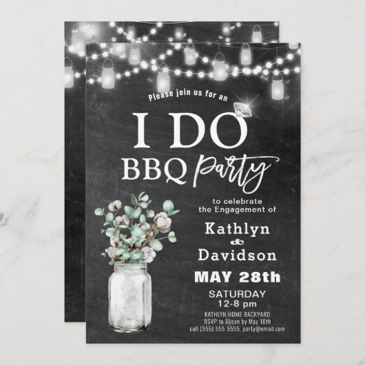 I DO婚約ユーカリフローラシャルボードBBQ 招待状 (正面/裏面)