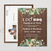 I DO婚約ユーカリフローラ素朴ウッドBBQ インビテーションポストカード (正面/裏面)