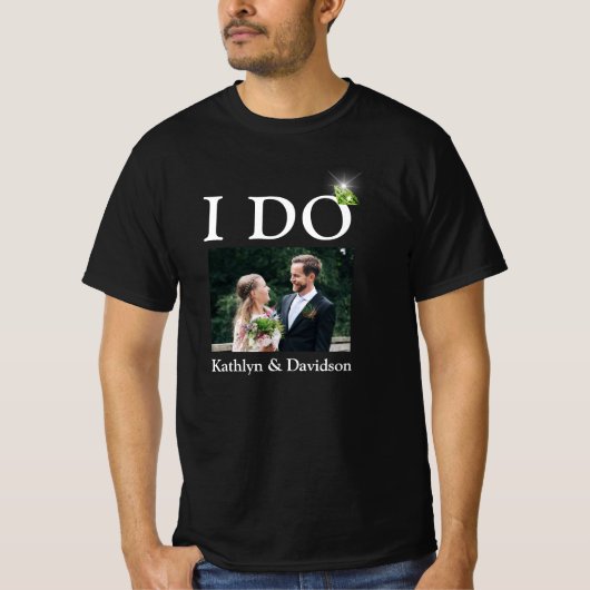I DO婚約リングや輪カップル写真名ミニマル Tシャツ (正面)
