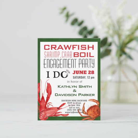 I DO婚約写真シーフードパーティの招待状 ポストカード (スタンド正面)