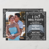I DO婚約4 Photo Black Chalkboard BBQパーティー 招待状 (正面/裏面)
