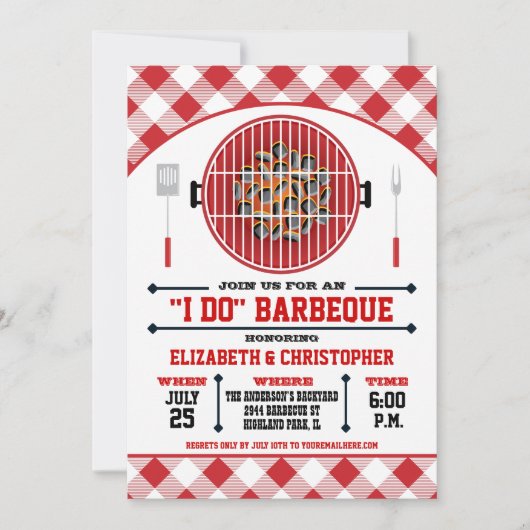 「I Do」バーベキューグリル招待状レッド 招待状 (正面)
