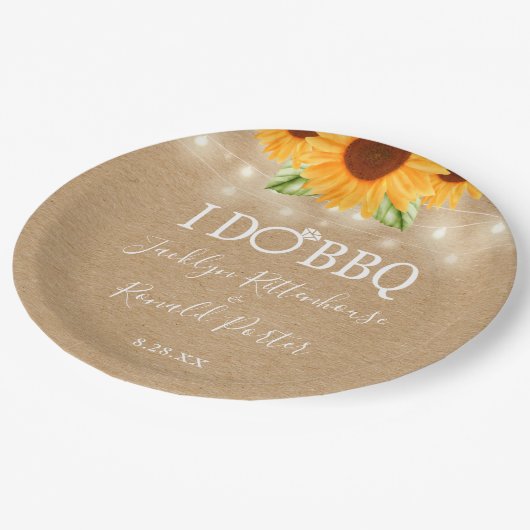 I Do 素朴 BBQひまわりストリングライト婚約 ペーパープレート (アングル)