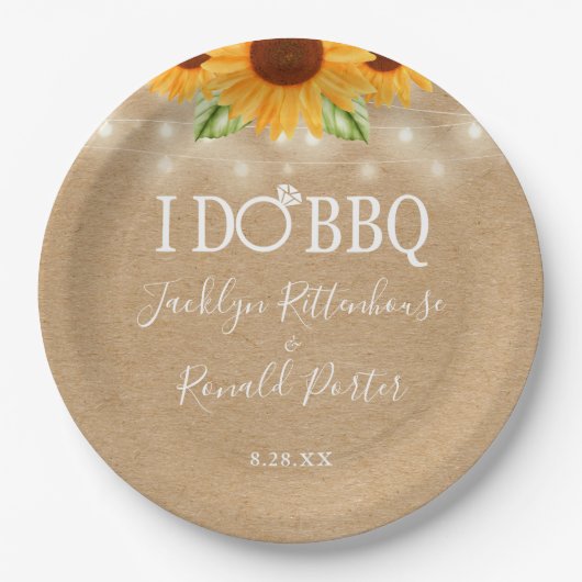 I Do 素朴 BBQひまわりストリングライト婚約 ペーパープレート (正面)