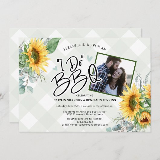 I Do 素朴 BBQひまわりブライダルシャワーフォトインビ 招待状 (正面/裏面)