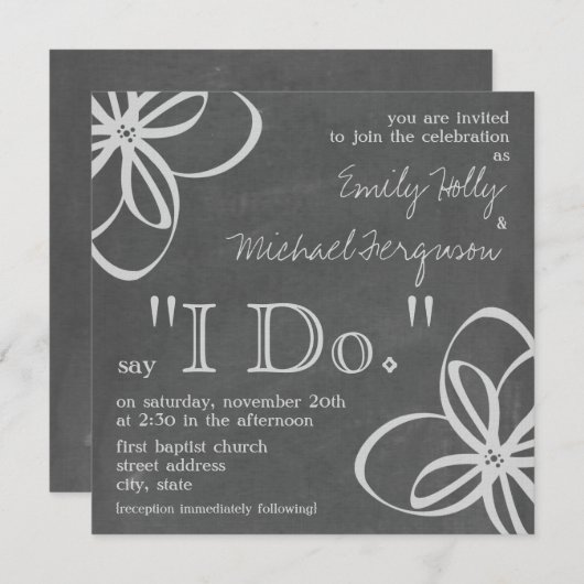 「I Do」結婚式招待状-チョーク刺激を受けたフローラ 招待状 (正面/裏面)