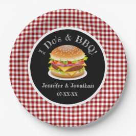 I Do and BBQ Red Gingham Hamburger カジュアル's 結婚 ペーパープレート