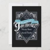 I DO BARBECUE BBQブラック&エレガントホワイト婚約 招待状 (正面)