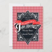 I DO BARBECUE BBQレッドホワイト市松模様に婚約 招待状 (正面)