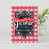 I DO BARBECUE BBQレッドホワイト市松模様に婚約 招待状 (スタンド正面)