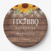 I Do BBQひまわりウッド素朴婚約パーティ ペーパープレート (正面)