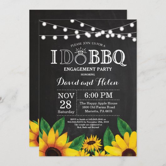 I DO BBQひまわり婚約パーティシャルボード 招待状 (正面/裏面)