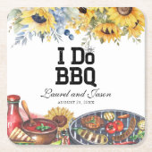 I Do BBQひまわり素朴婚約パーティ スクエアペーパーコースター (正面)