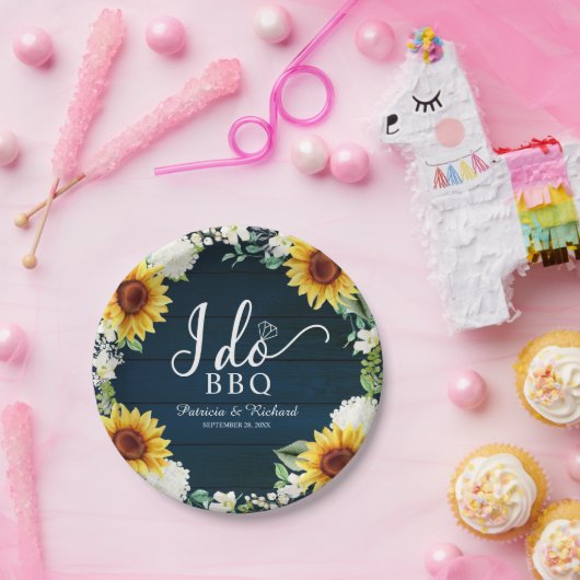 I Do BBQひまわり素朴婚約パーティ ペーパープレート (パーティー)