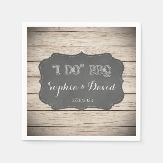 I DO BBQウッド素朴婚約カスタム スタンダードカクテルナプキン (正面)