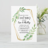I Do BBQエンゲージメントパーティー ゴールドフレーム リーフ 招待状 (スタンド正面)