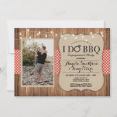 I Do BBQエンゲージメントパーティー フォト 赤 チェック 招待状 (正面)