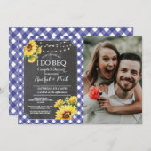 I DO BBQカップルシャワーひまわり青い写真 招待状 (正面/裏面)