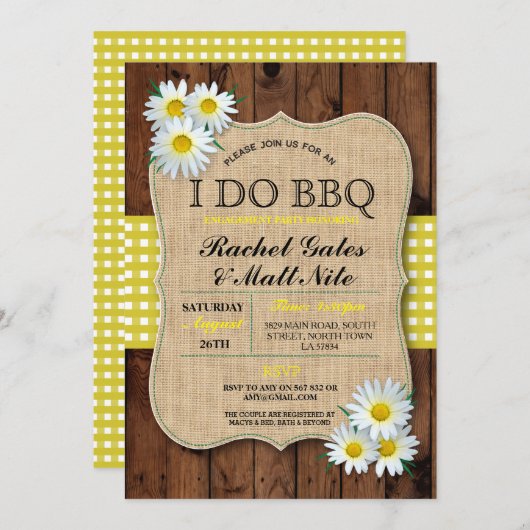 I DO BBQカップルシャワーウッドデイジーフラワー招待状 招待状 (正面/裏面)
